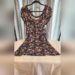 American Rag Cie Dress Sze Me Blue Floral Cut-Outs Tie Midi Boho Peasant Prairie